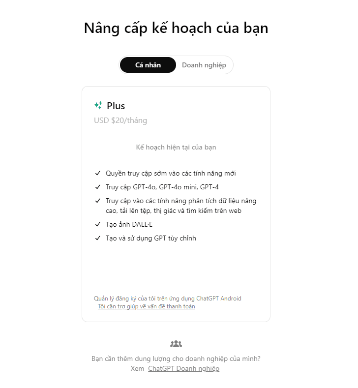 Tài khoản ChatGPT Plus 7 nang cap chatgpt plus