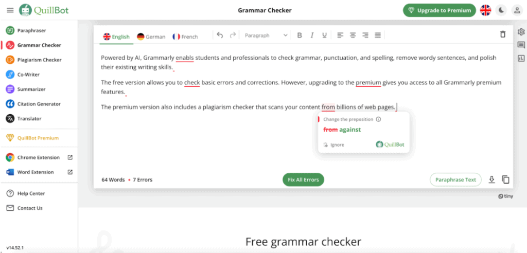 So sánh chi tiết giữa Quillbot và Grammarly: Lựa chọn công cụ hỗ trợ viết lách tối ưu dành cho bạn 3 giao dien su dung cua quillbot